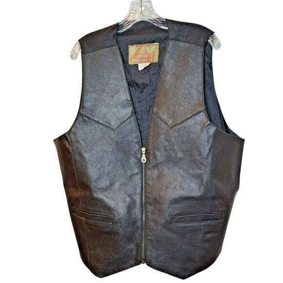 Permit Platinum Leather Vest XL Black Zip Front 100% Real Leather Vintage Preown - Picture 1 of 5